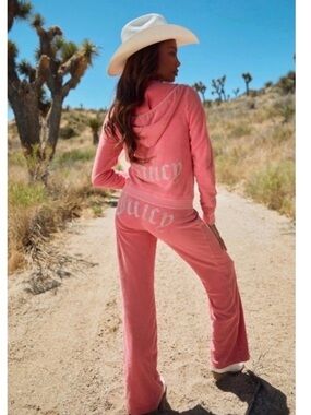 Juicy Couture flamingo Pink Velour Hoodie & Pants tracksuit Set XL new velour